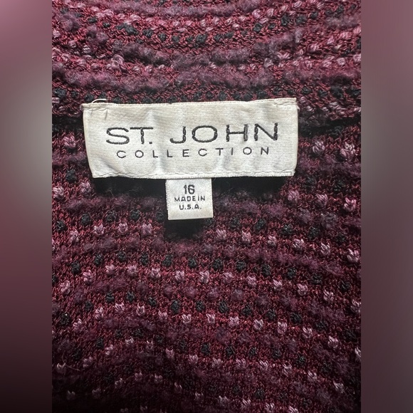 St. John Collection Tweed Boucle Jacket Red Striped Button Front Preppy Career - Picture 8 of 9